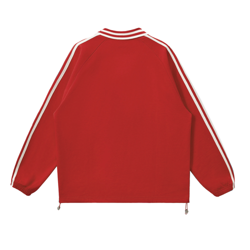 Gold Morals Contrast Striped Lapel Collar Sweatshirt (Red)