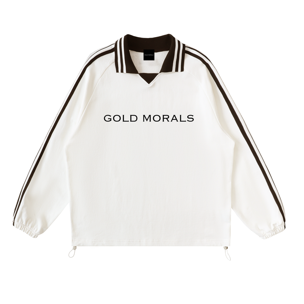 Gold Morals Contrast Striped Lapel Collar Sweatshirt