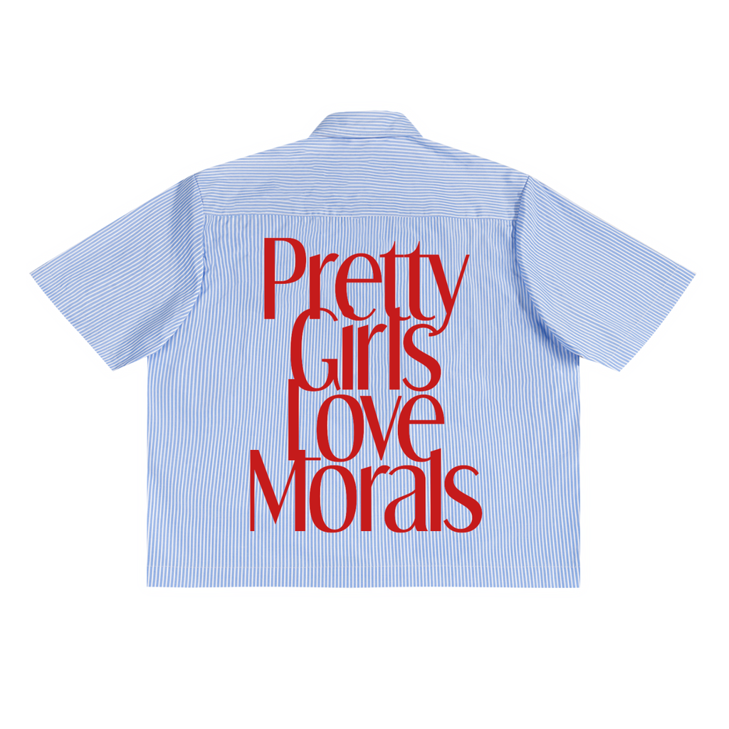 "Pretty Girls Love Morals" Oversized Vertical Stripe Boxy Shirt