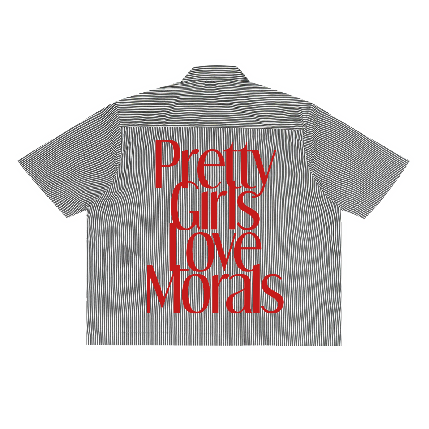 "Pretty Girls Love Morals" Oversized Vertical Stripe Boxy Shirt