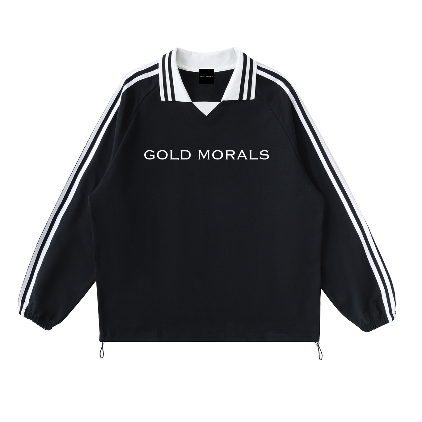 Gold Morals Contrast Striped Lapel Collar Sweatshirt