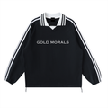 Gold Morals Contrast Striped Lapel Collar Sweatshirt