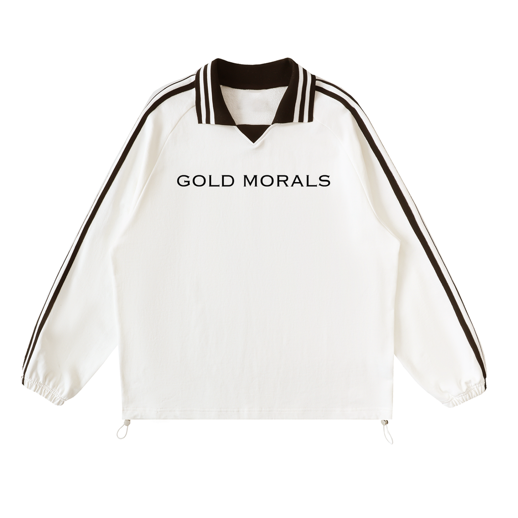 Gold Morals Contrast Striped Lapel Collar Sweatshirt (white)