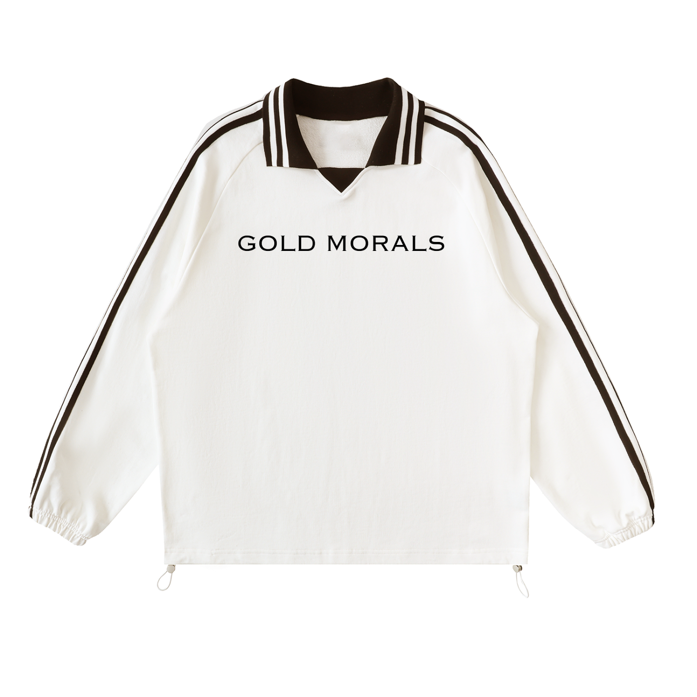 Gold Morals Contrast Striped Lapel Collar Sweatshirt (white)